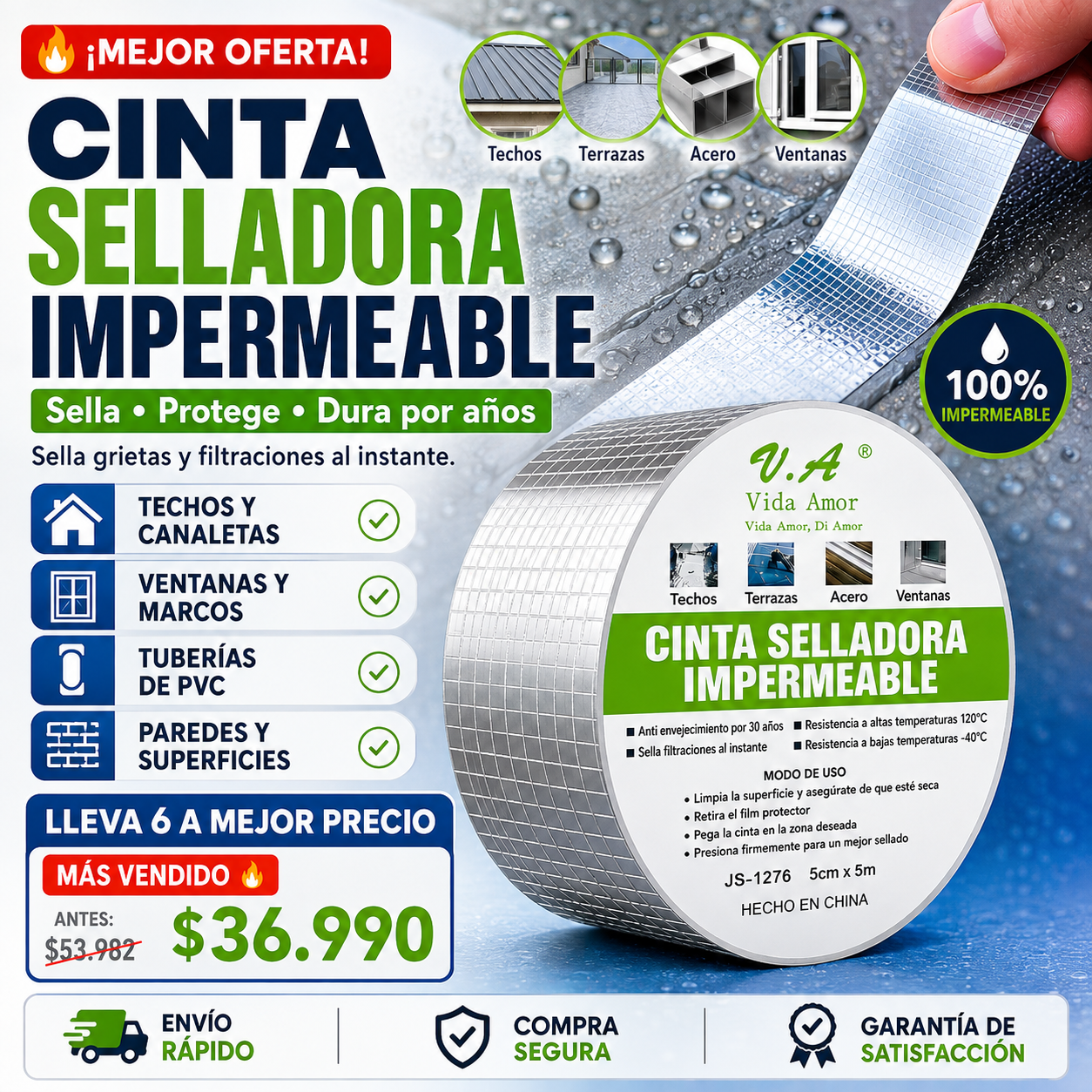 Cinta Tapa Gotera De Butilo 5cm X 5mts