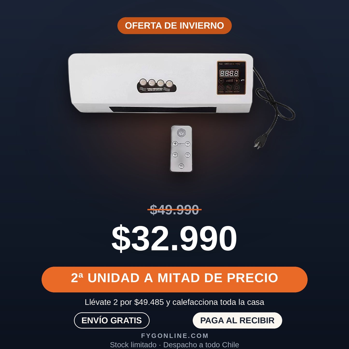 Calefactor 2 en 1 de Pared - Frio y calor!